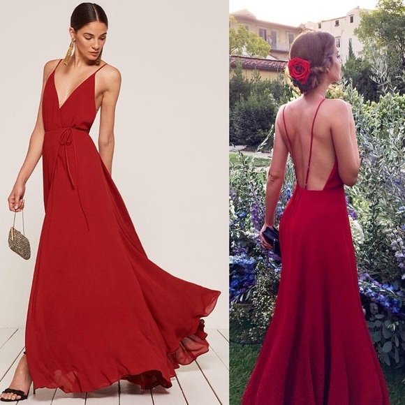 Reformation Dresses & Skirts - Reformation Dress Callalily Wrap Backless Slit Maxi Red Lipstick 2 NWT